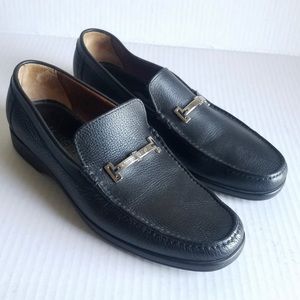 A. Testoni Black Hammered Leather Loafers Men 9.5